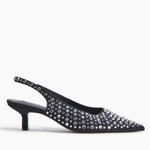 H&M Navy Blue Rhinestone-Embellished Slingback Pumps/NWT/10